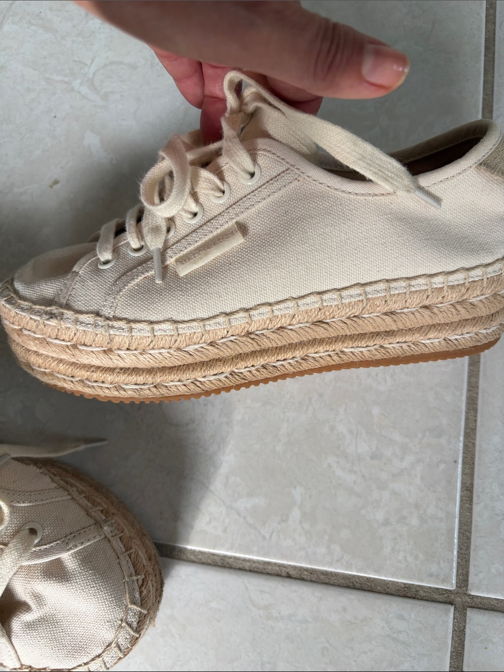 Tory Burch Cream Canvas Espadrille Platform Sneaker
